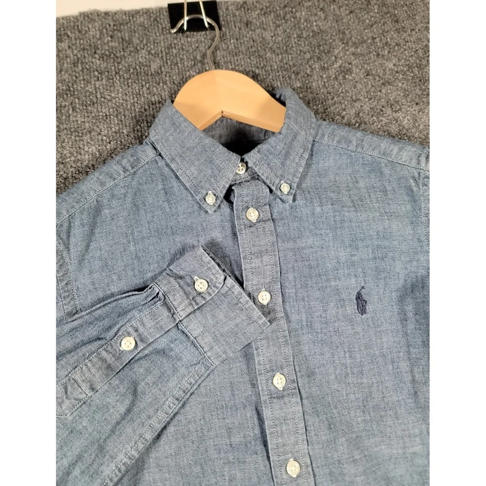 Polo Ralph Lauren Shirt Boys Medium (10-12) Blue Long Sleeve Button Up Chambray